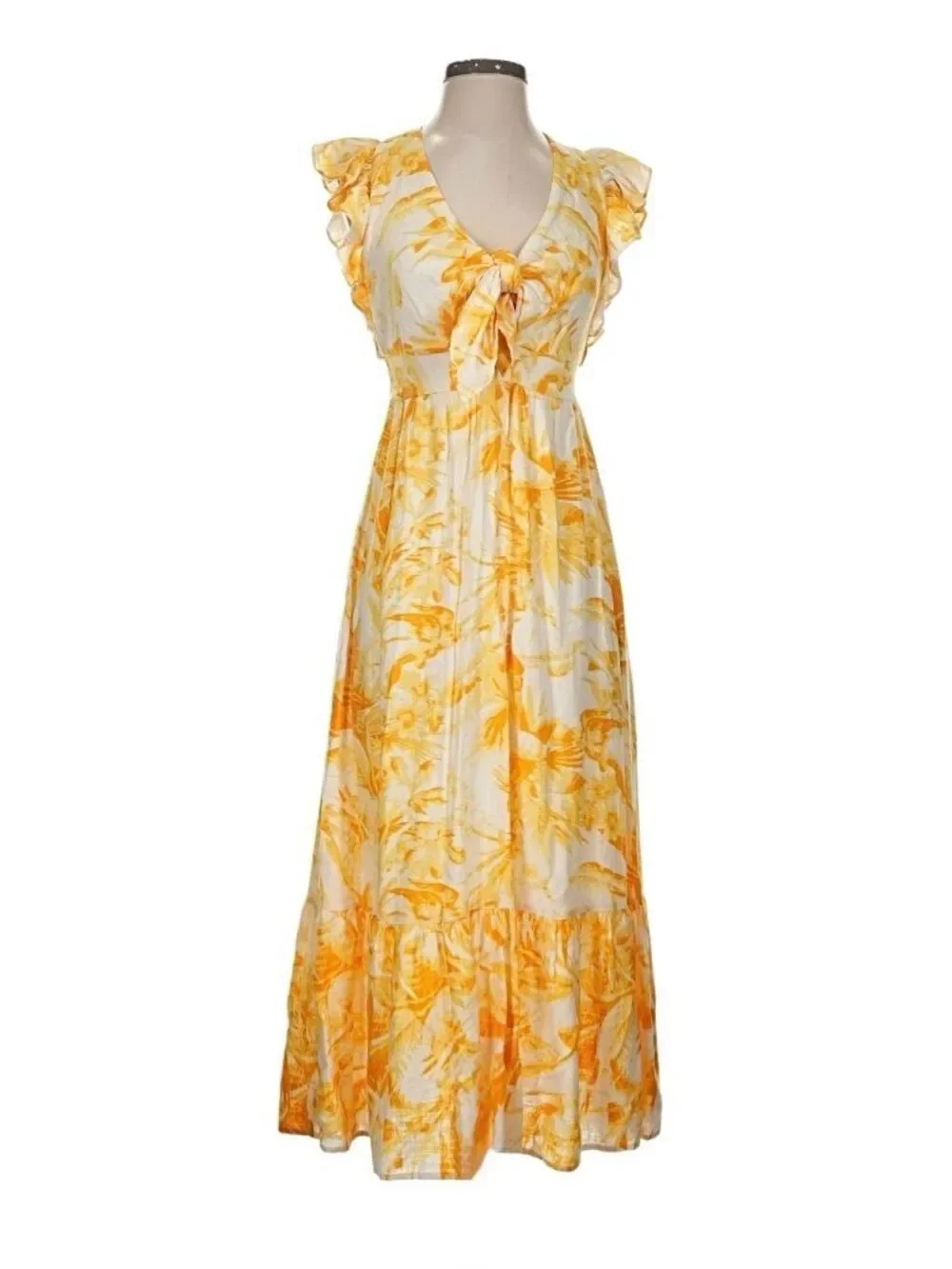 EXPRESS Floral Flutter Sleeve Tie Front Maxi Dress Small